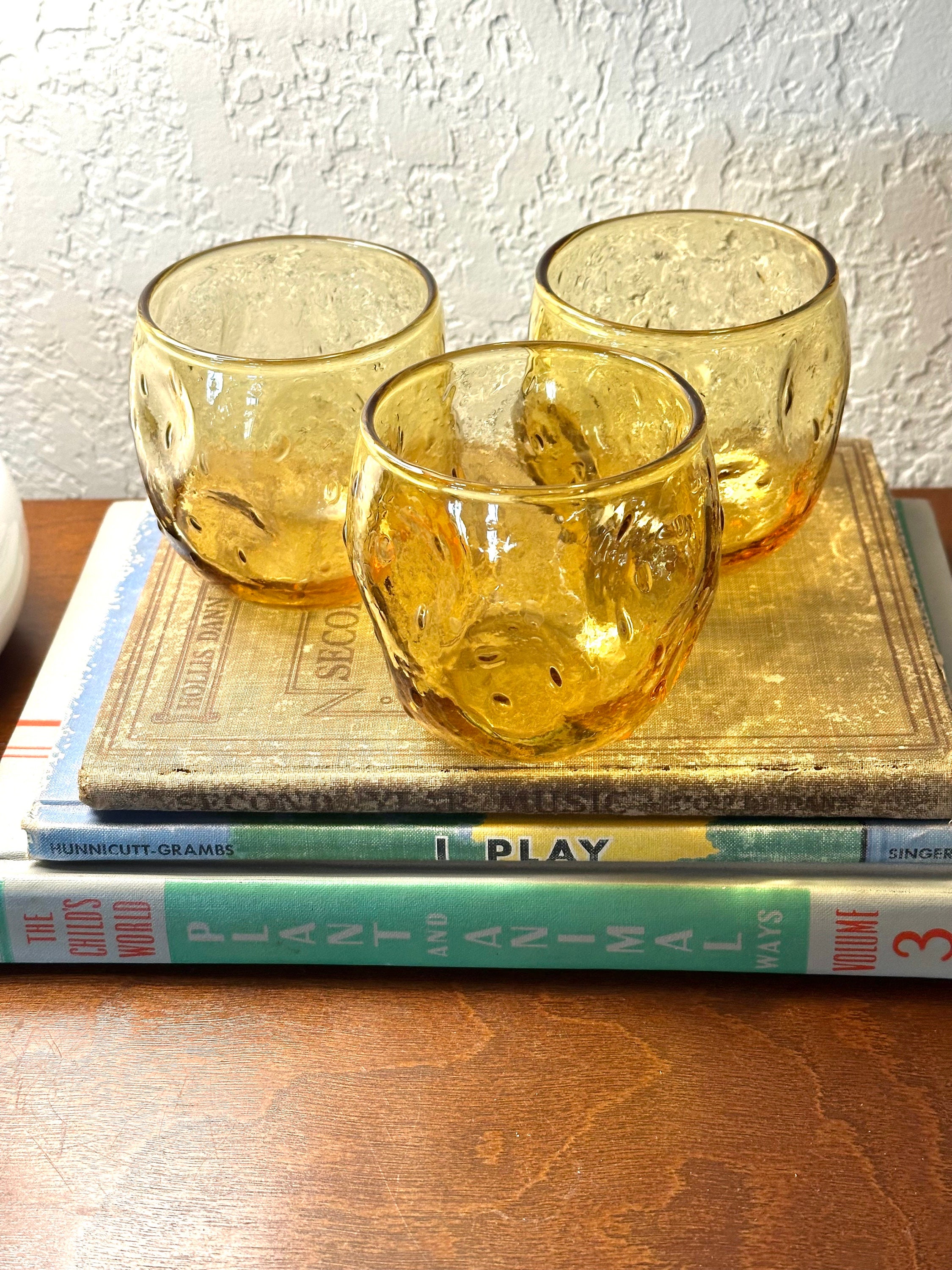 MCM Yellow Amber Blenko Style Roly Poly Low Ball Rocks Glasses (set of ...