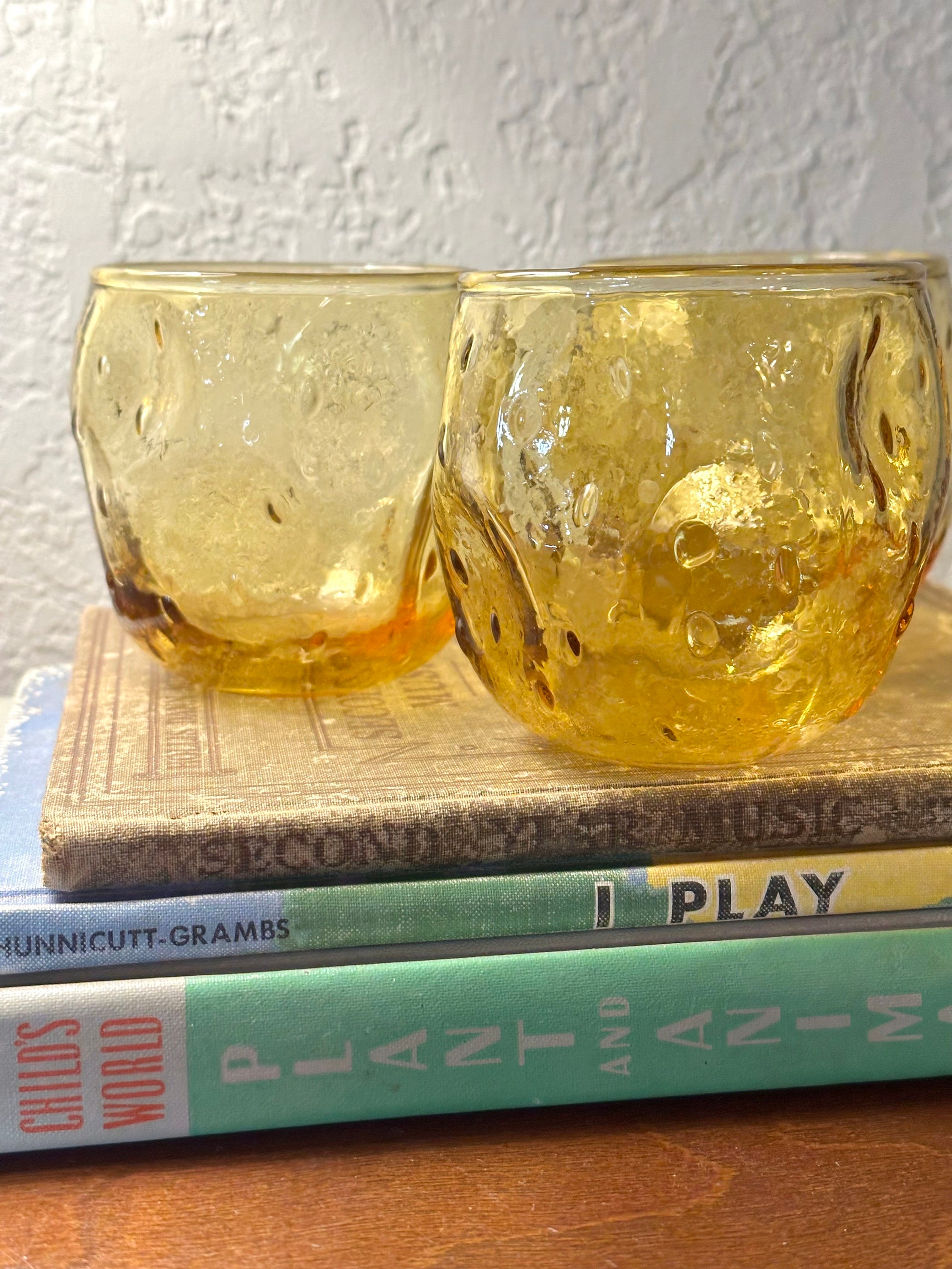 MCM Yellow Amber Blenko Style Roly Poly Low Ball Rocks Glasses (set of ...