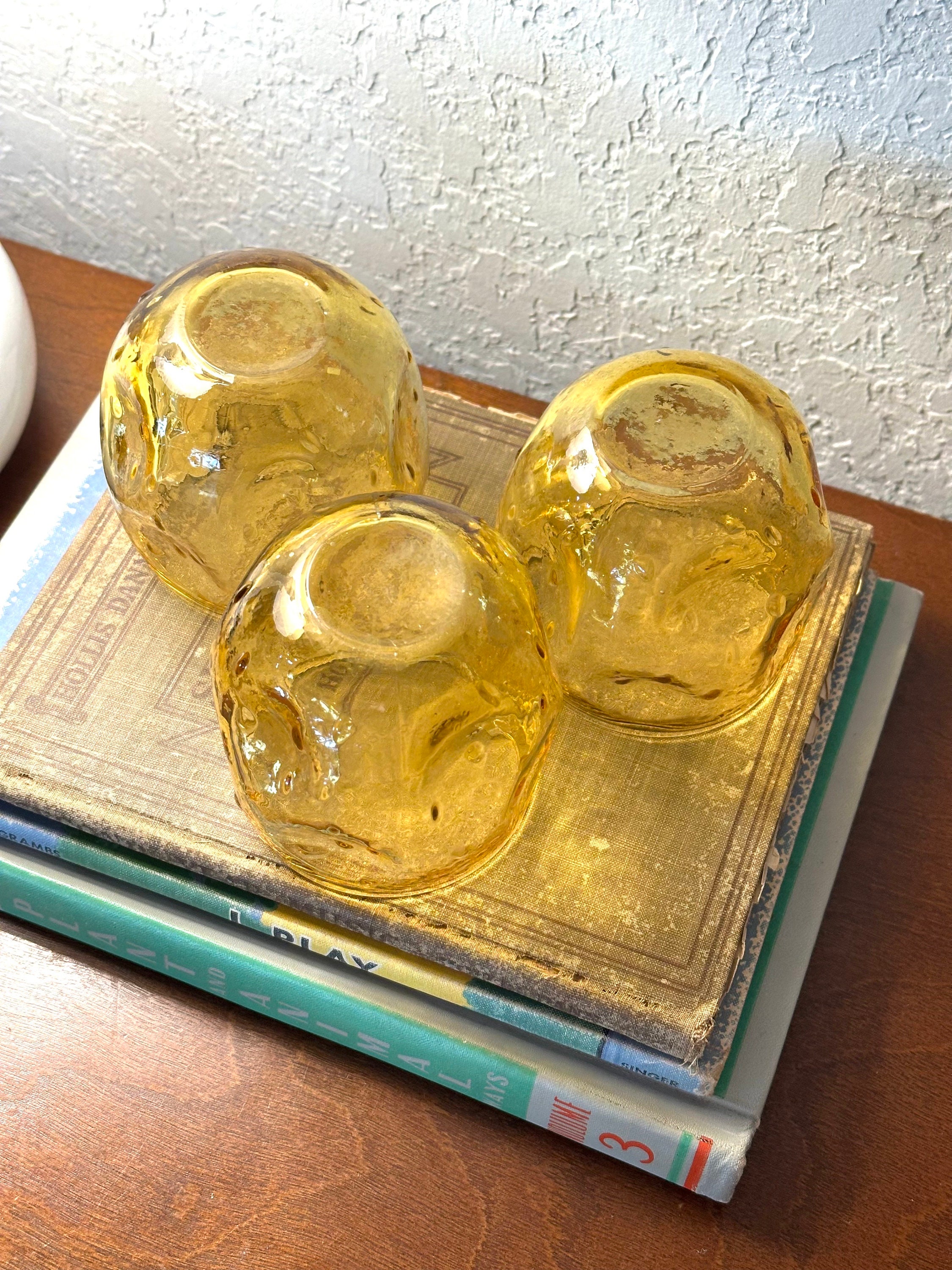 MCM Yellow Amber Blenko Style Roly Poly Low Ball Rocks Glasses (set of ...