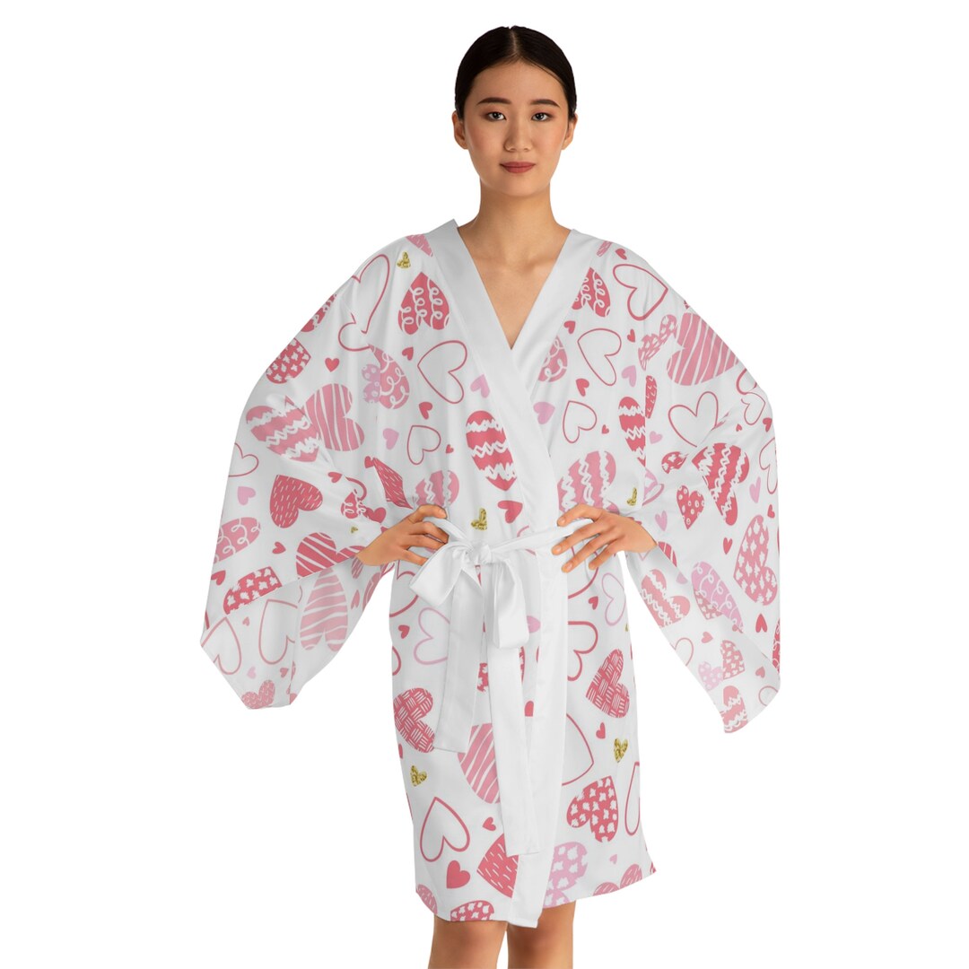 Sentimental Robe Valentine Hearts Robe Love Heart Robe Gift for Her Long Sleeve Kimono ...