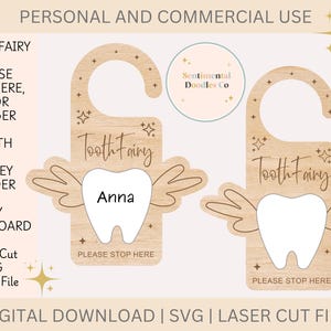 Accroche-porte fée des dents, porte-monnaie porte-dents, fichier SVG, téléchargement numérique. Souvenir de fée des dents, lime laser, Glowforge, Flux Beamo