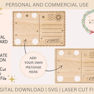 Tarjeta postal con la llegada de un elfo, plantilla para tarjeta postal, descarga digital, SVG, archivo para cortar con láser, manualidad navideña, accesorio para la llegada de un elfo, grabado con láser