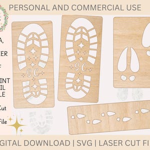 Estêncil de pegada de Papai Noel, Estêncil de pegada de elfo, Pacote de estêncil de pegada de rena, SVG, arquivo cortado a laser, Estêncil de Natal, Download digital
