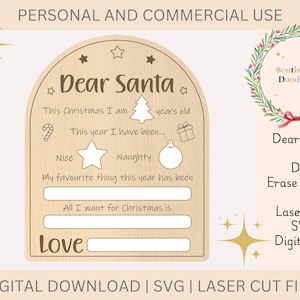 Caro Babbo Natale in legno, acrilico tagliato e inciso al laser, lavagna cancellabile a secco, download digitale, SVG, file tagliato al laser, file natalizio, oggetto di scena per un traguardo importante.