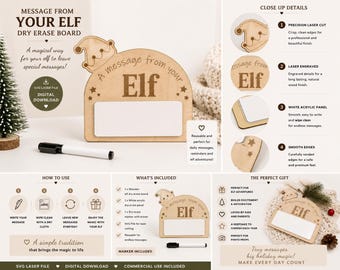 Elf Dry Erase Board SVG | Laser Cut File | Christmas Message (Digital Download)
