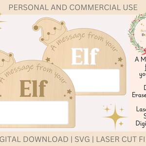 Pacote com 2 quadros brancos e quadro branco "Uma Mensagem do seu Elfo" SVG, Madeira | Arquivo gravado a laser. SVG, Adereço mágico reutilizável para elfo, Elfo de Natal