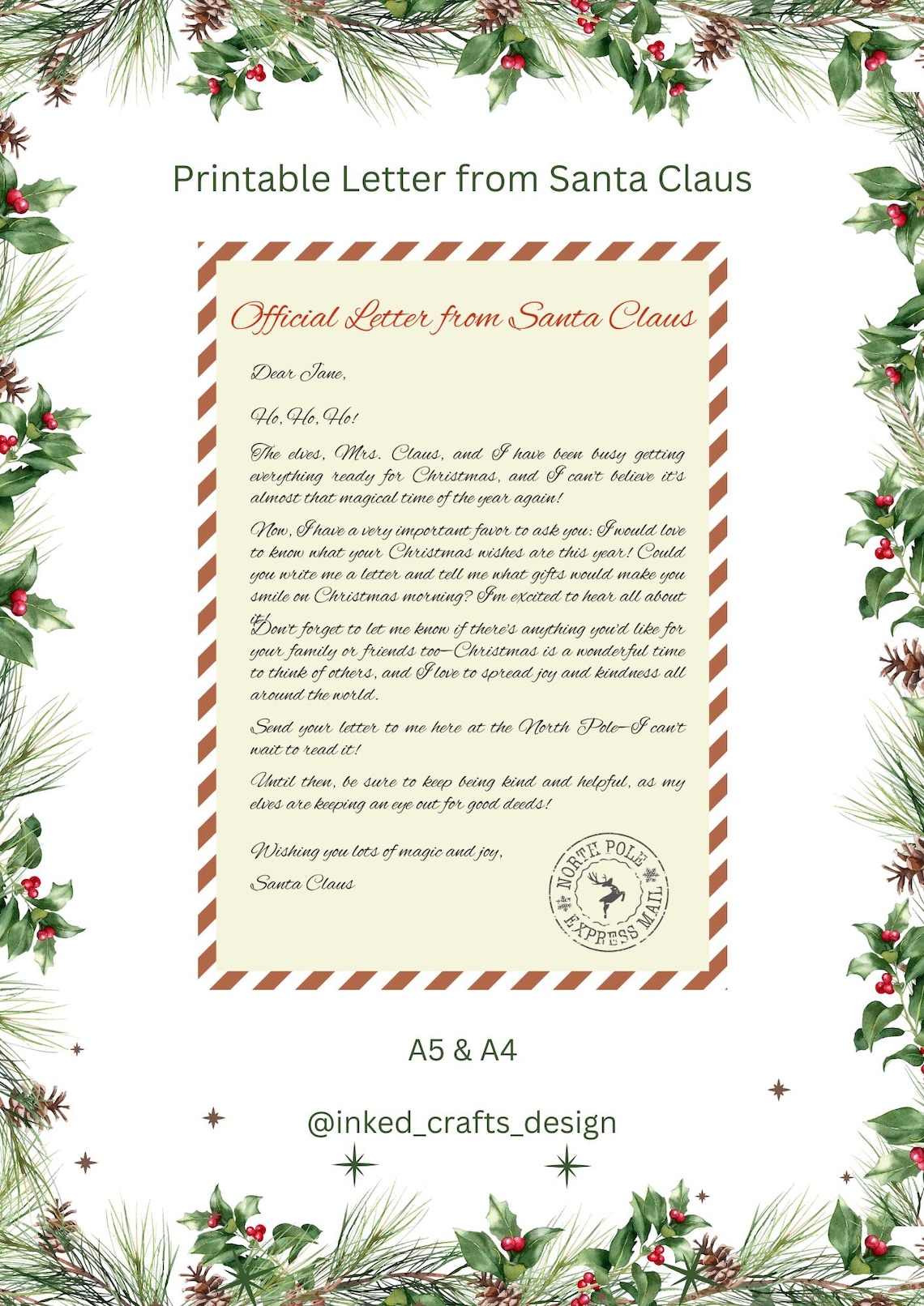 Printable Letter From Santa Template Christmas Letter From Santa
