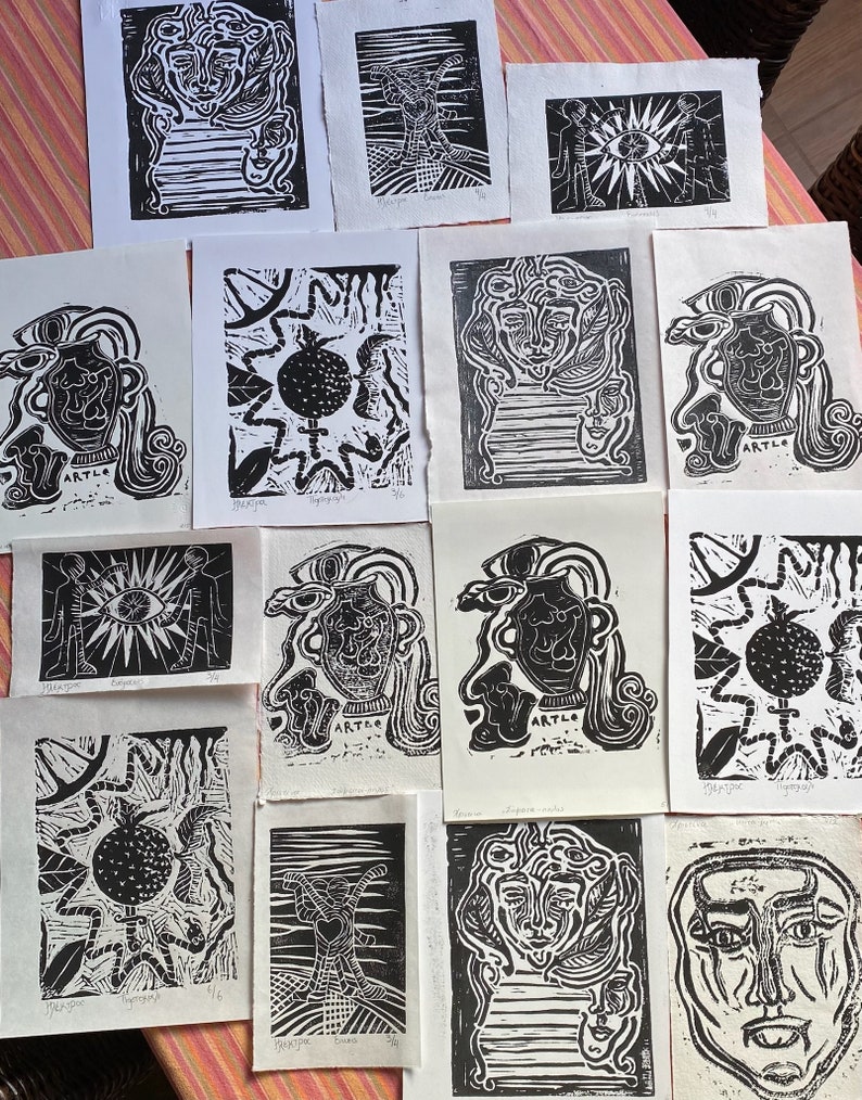 PRINTS linocut printmaking on various types of papers zdjęcie 1