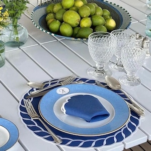 Retro & Marin Decorative Napkin Set, Blue Placemat Set, Handmade Gift Table Service, Elegant Night Dinner Service, Gift and Daily Table Set
