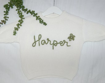 Personalised Hand Embroidered Oversized Baby Jumper with Name - ideal baby shower gift, coming home outfit or birthday present