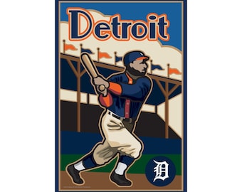 Poster vertical mat Baseball Tigers de Detroit, art mural sport vintage, décoration Tigers de Detroit, cadeaux pour les fans de sport, décoration de bureau à domicile