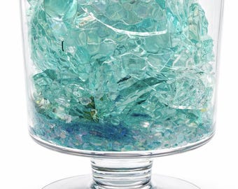 Castiçal de vidro oceânico – Decoração costeira em vidro triturado azul-petróleo