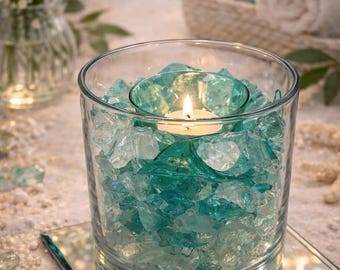 Handmade Glass Votive Candle Holder, Teal Decor