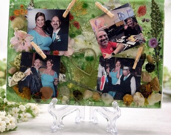 Marco de fotos de resina personalizado, recuerdo floral hecho a mano, regalo personalizado