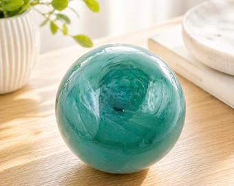 Handmade Aqua Resin Orb Paperweight | Ocean Inspired Glass Desk Accent