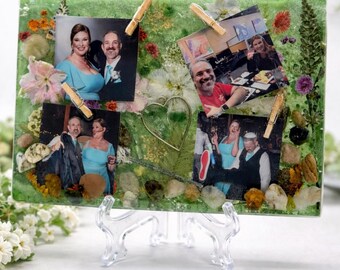 Marco de fotos de resina personalizado, recuerdo floral hecho a mano, regalo personalizado