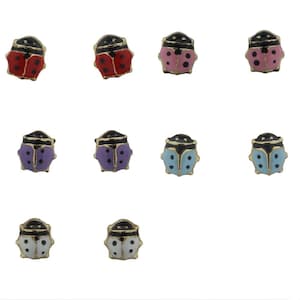 18K Solid Gelbgold Emaille Ladybug Covered Screwback Ohrringe
