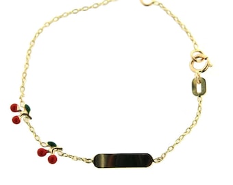 18K Solid Yellow Gold Enamel Red Cherry Id bracelet