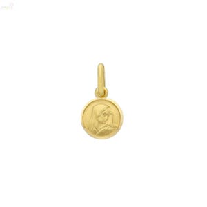 18K Solid Yellow Gold Tiny Madonna Virgin Medal Pendant