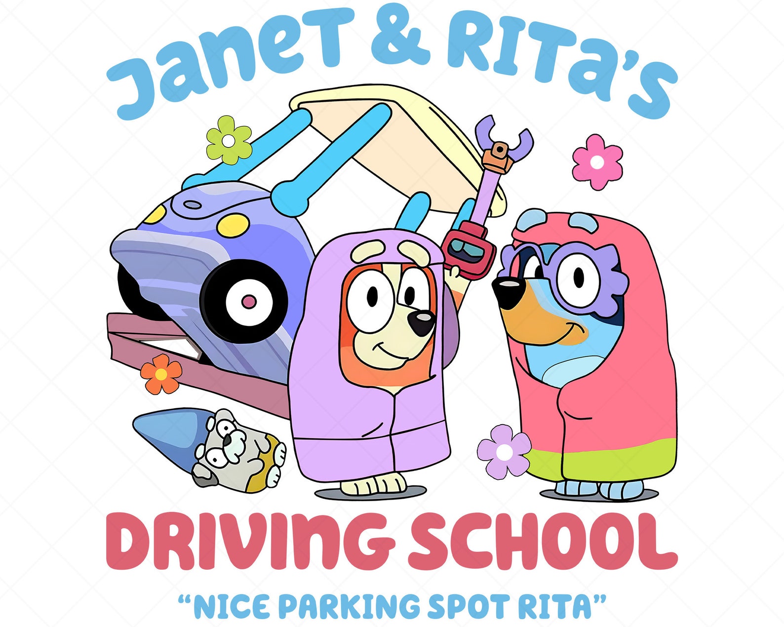 Bluey Driving School PNG, Bluey PNG, Bluey Family Png, Bluey Rita