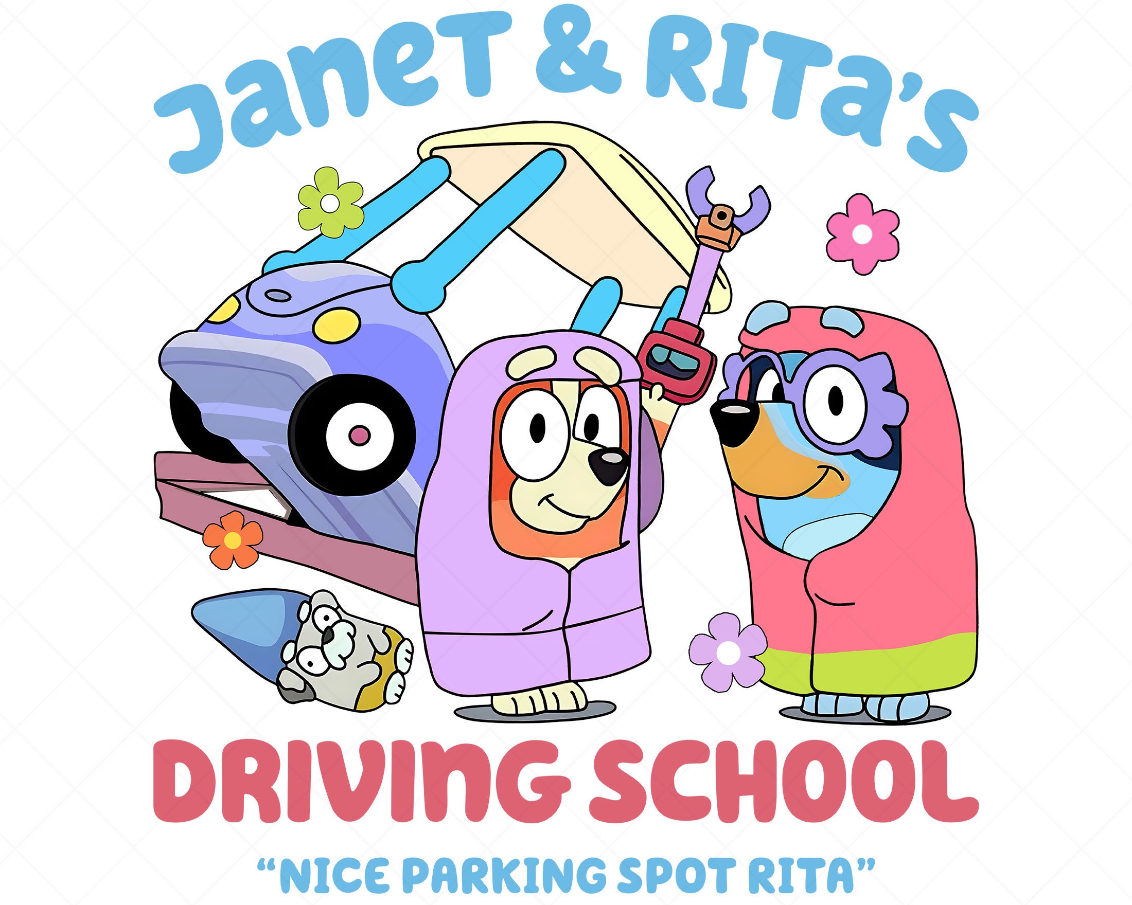 Bluey Driving School PNG, Bluey PNG, Bluey Family Png, Bluey Rita