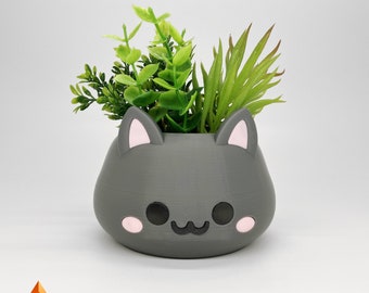Cute Cat Head Shaped Pot 3D Printed Decoration