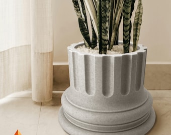 Elegant Ancient Rome Inspired Pot, 3D Printed Greco Roman Column Indoor Flower/Plant Pot with Drainage and Saucer