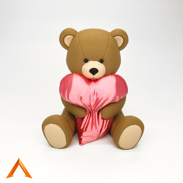 Ours en peluche câlin, cadeau de st Valentin, nounours et son coussin coeur imprimé en 3D