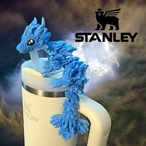 Stunning Lunar Dragon Straw Topper for Stanley Cup, Fits 20oz, 30oz, and 40oz 10mm Stanley Tumbler Straws, 3D Printed Articulated Flexi Toy