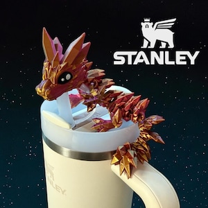 Charming Crystal Dragon Straw Topper for Stanley Cup, Fits 20oz, 30oz, and 40oz 10mm Stanley Tumbler Straws, 3D Printed Articulated Toy