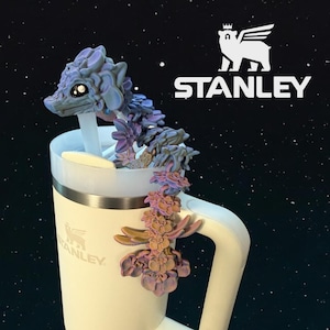 Lovely Orchid Dragon Straw Topper for Stanley Cup, Fits 20oz, 30oz, and 40oz 10mm Stanley Tumbler Straws, 3D Printed Articulated Flexi Toy