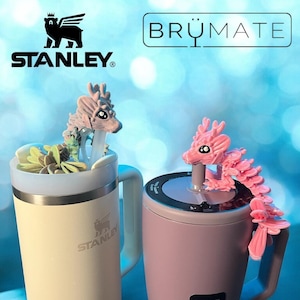 Mistletoe Dragon Straw Topper for Stanley & Brumate, Fits 10mm Stanley Straws and Brumate 12mm Straws for Era and Resa, 3D Printed Flexi Toy