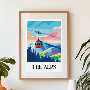 Skiing in the Alps Poster - Colourful Digital Poster / Print. Download files includes all sizes in high resolution.