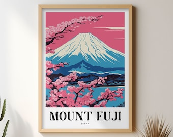 Impresión artística del Monte Fuji, Japón: Póster de viaje colorido (descarga digital)