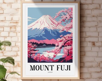 Impresión artística del Monte Fuji, Japón: Póster de viaje colorido (descarga digital)