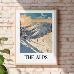 The Alps, Skiing Poster - Colourful Digital Poster / Print. Download files includes all sizes in high resolution.