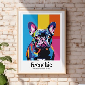 French Bulldog - Dog Portrait - Colourful Digital Poster / Print. Download files include all sizes in high resolution.
