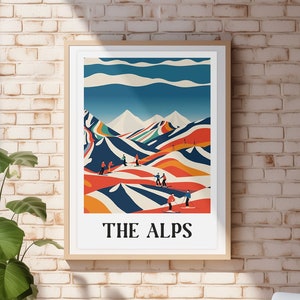 Skiing in the Alps Poster - Colourful Digital Poster / Print. Download files includes all sizes in high resolution.