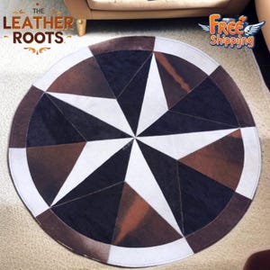 Handmade Cowhide Patchwork Rug – Leather Area Rug Western Home Decor Fur Carpet | Natural Hair on Patchwork, Exotic Cow skin Patchwork Rug