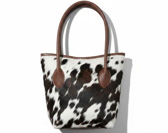 Genuine Cowhide Leather Tote Bag | Tricolor Hair-On Western Shoulder Handbag