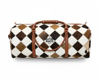 Handgefertigter Duffel Bag aus Kuhfell Patchwork: Leder Sporttasche