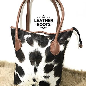 Borsa tote in pelle di vacchetta: borsa a mano in stile boho western con pelo