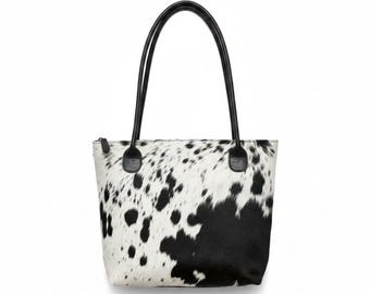 Cowhide Leather Tote Bag: Hair-On Fur, Boho Western Style