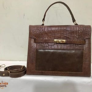 Luxury Crocodile Embossed Leather Handbag Vintage Top Handle Briefcase Women Bag, Office & Travel Bag Genuine Leather Purse Bag Shoulder Bag