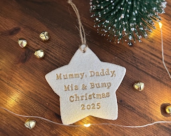 Adorno navideño personalizado - Adorno con purpurina - Adorno para árbol de Navidad - Estrella - Copo de nieve - Corazón - Arcilla hecha a mano - Hecho a medida