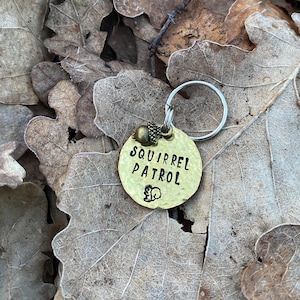 Squirrel Patrol Dog Tag – Hand stamped, hammered tag - Dog ID Tag - Personalised Dog Tag - Funny dog tag - Squirrel Mad - Pet ID tag - UK