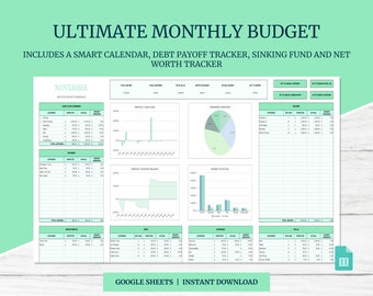 Ultimate Monthly Budget Spreadsheet Template for Google Sheets, Monthly Planner, Budget Planner, Financial Planner, Monthly Spreadsheet