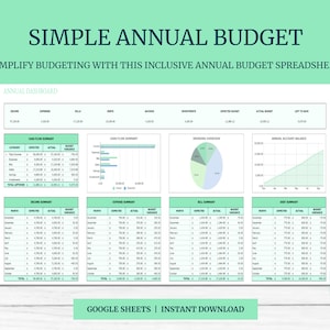 Simple Annual Budget Spreadsheet Template for Google Sheets, Annual Planner, Budget Planner, Financial Planner, Annual Spreadsheet