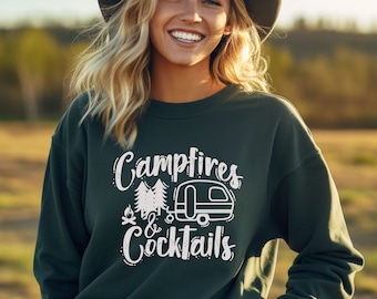 Campfires and Cocktails sweatshirt / Unisex camping Sweatshirt / gift for camper / camp shirt / crew neck camping shirt