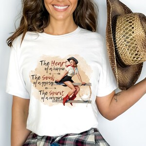 Retro Cowgirl-skjorta, Hippies hjärta, En zigenares själ, En cowgirls ande, Gypsy Soul-tröja, Western Rodeo-t-shirt, Flower Child-t-shirt White